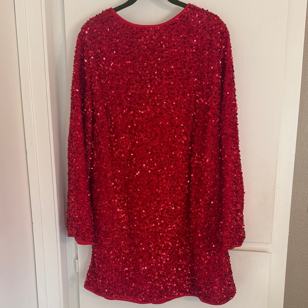 Red Sequin Long Sleeve Dress